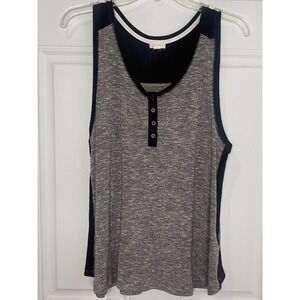 Layla Women's Large Black Pull Over Round Neck Top Buttons Casual Tank